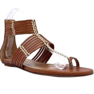 Aquazzura Ravello Woven Leather Sandals in Brown